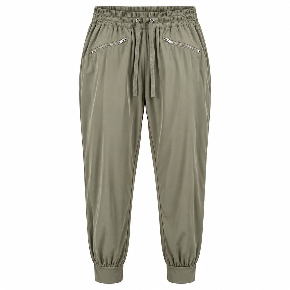 New York & Company Women M Olive Green Dress Jogger Pants Zip Pockets Drawstring